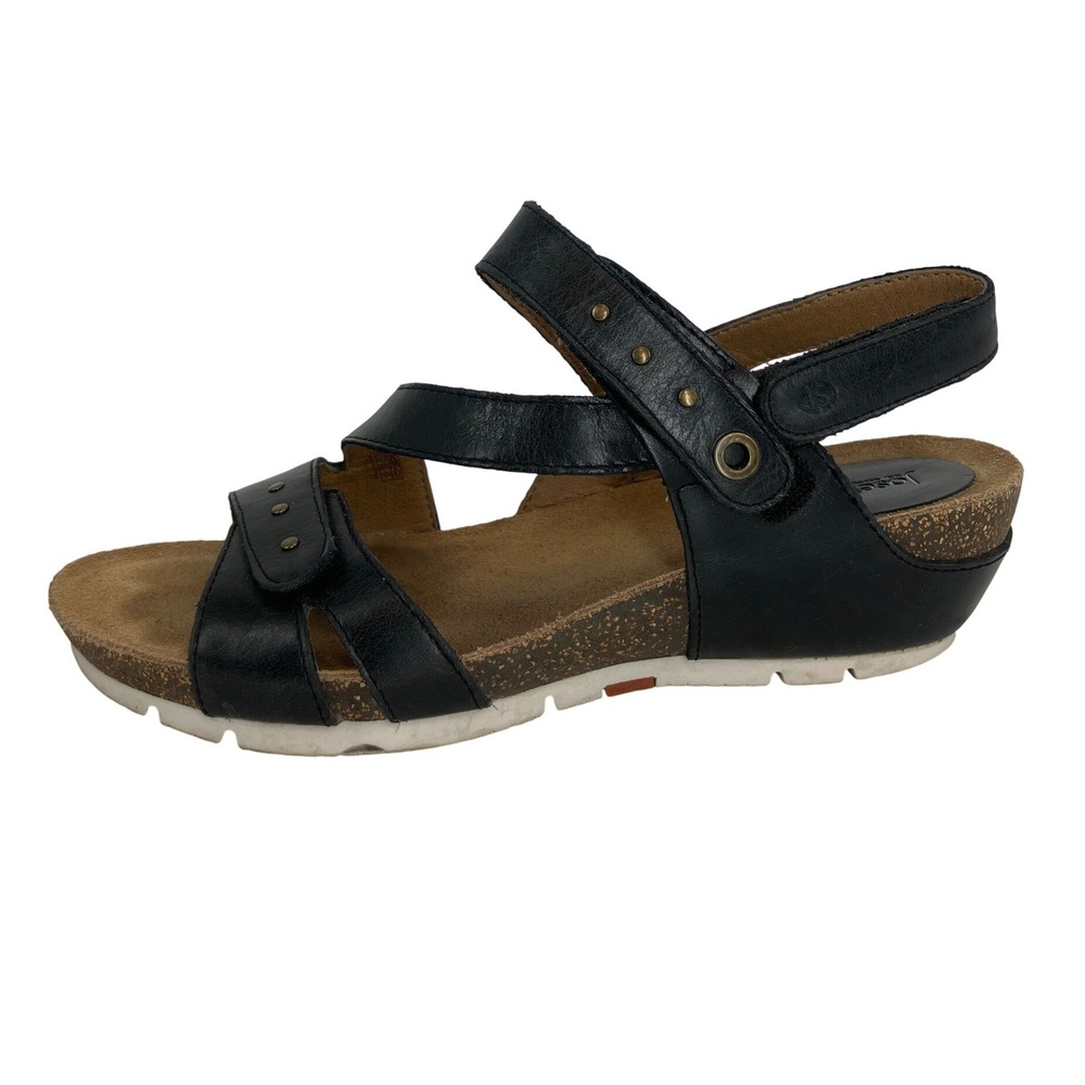 Josef Seibel Hailey Strappy Wedge Sandals Women 37 Black Leather Studded